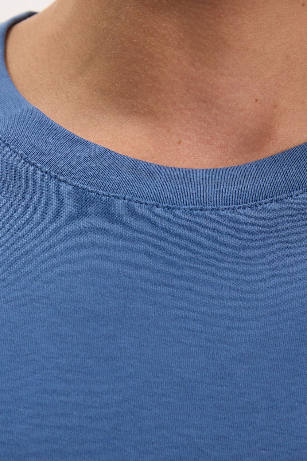 Unisex Relax Fit Rahat Kesim %100 Pamuk Yumuşak Dokulu Hafif Kalın Basic Bisiklet Yaka İndigo Tişört