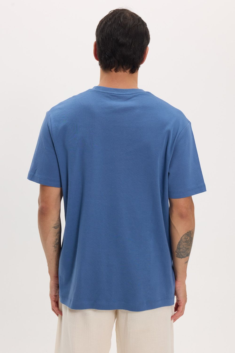 Unisex Relax Fit Rahat Kesim %100 Pamuk Yumuşak Dokulu Hafif Kalın Basic Bisiklet Yaka İndigo Tişört