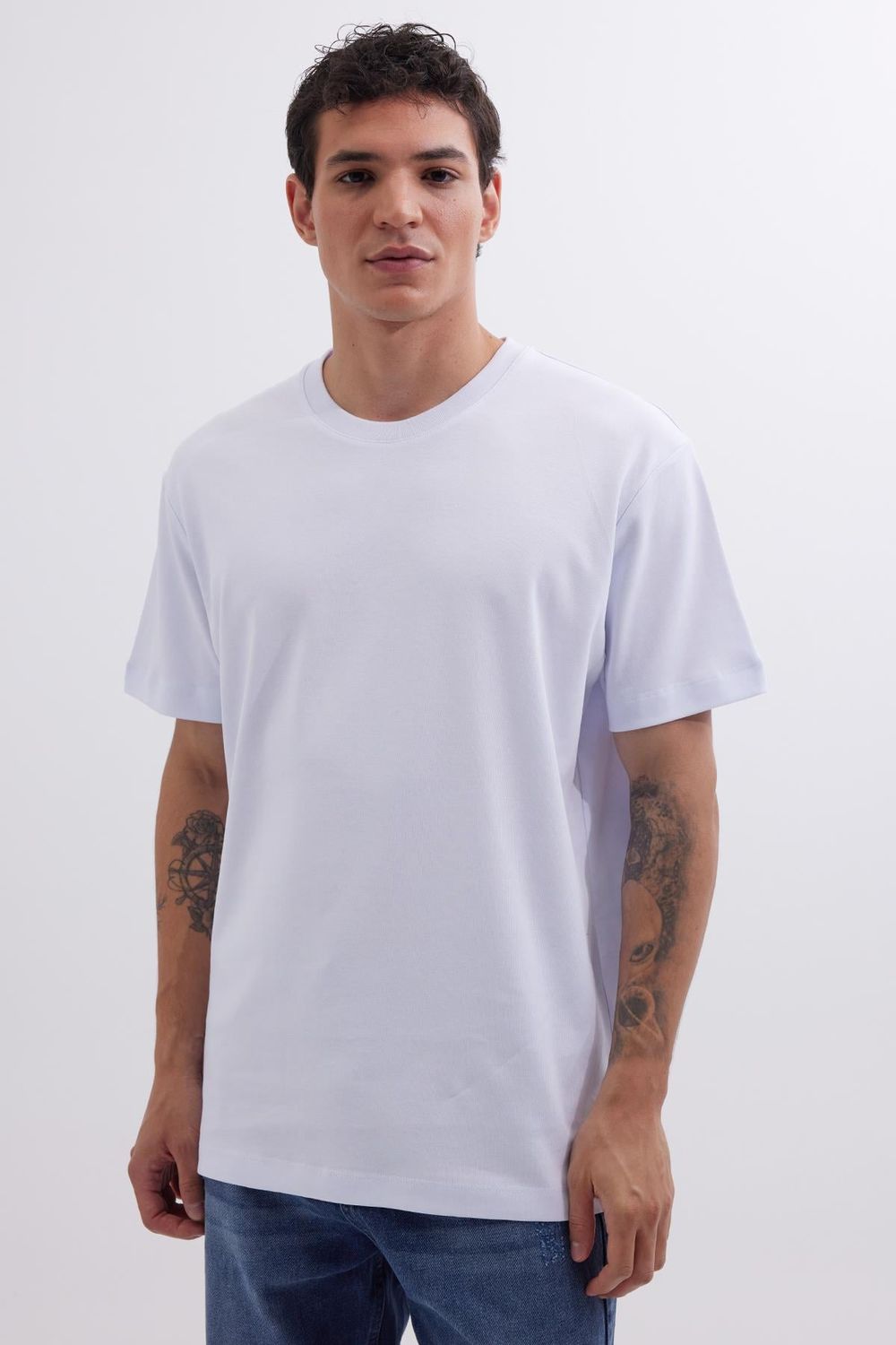 Unisex Relax Fit Rahat Kesim %100 Pamuk Yumuşak Dokulu Hafif Kalın Basic Bisiklet Yaka Beyaz Tişört