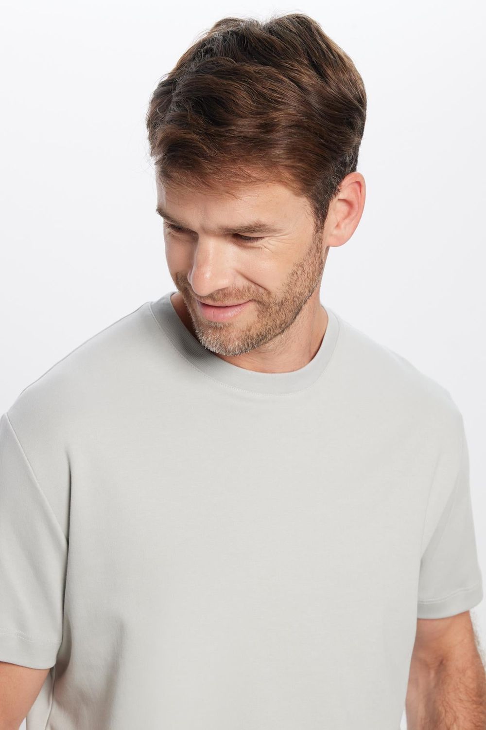 Unisex Relax Fit Rahat Kesim %100 Pamuk Yumuşak Dokulu Basic Bisiklet Yaka Gri Tişört