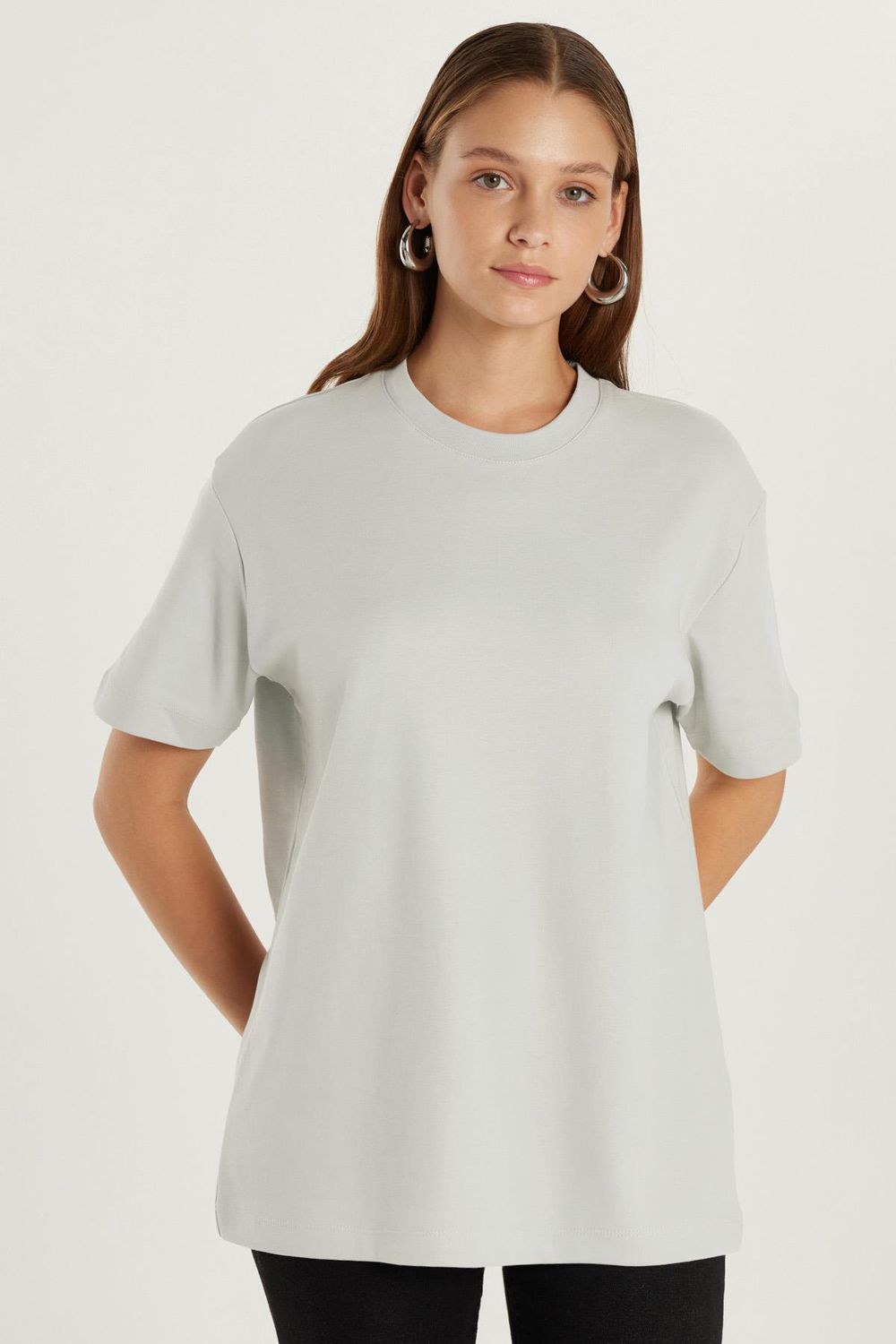 Unisex Relax Fit Rahat Kesim %100 Pamuk Yumuşak Dokulu Hafif Kalın Basic Bisiklet Yaka Gri Tişört