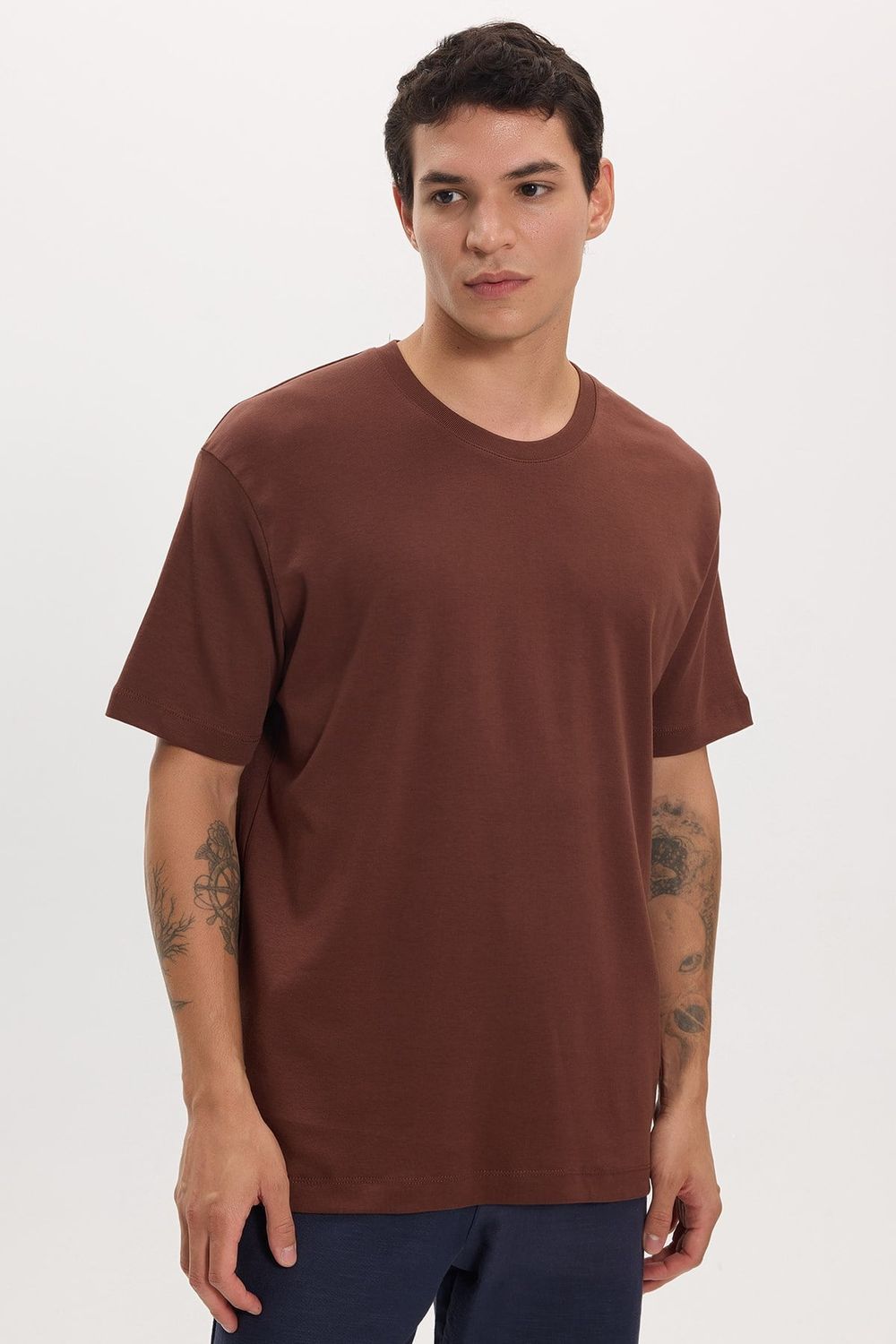 Unisex Relax Fit Rahat Kesim %100 Pamuk Yumuşak Dokulu Hafif Kalın Basic Bisiklet Yaka Taş Tişört