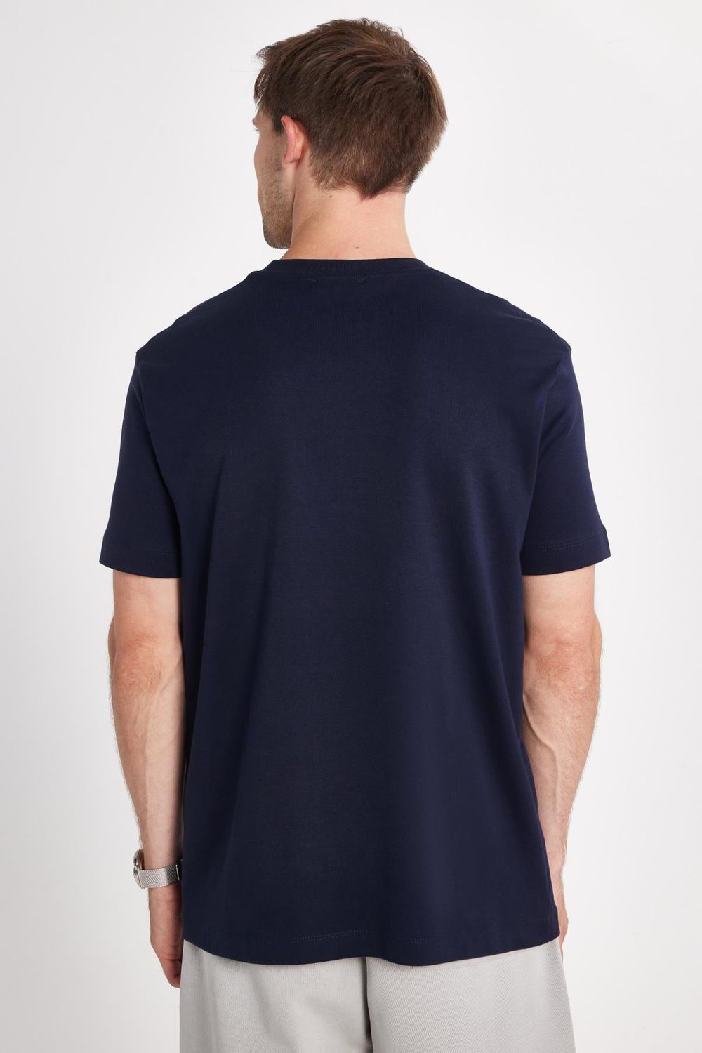 Unisex Relax Fit Rahat Kesim %100 Pamuk Yumuşak Dokulu Hafif Kalın Bisiklet Yaka Lacivert Tişört