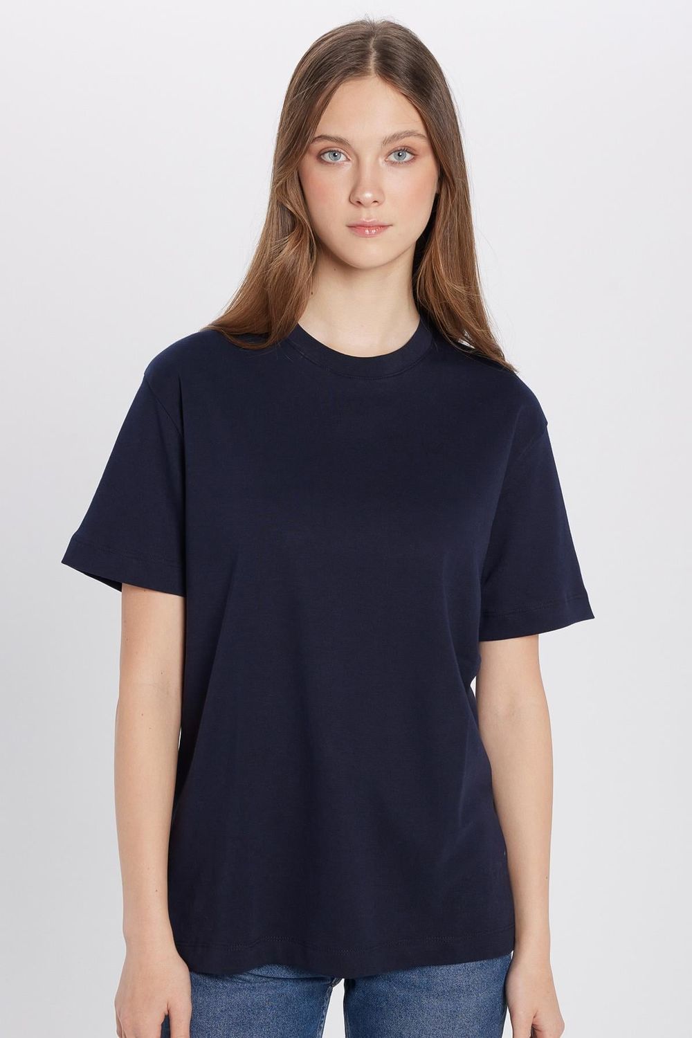 Unisex Relax Fit Rahat Kesim %100 Pamuk Yumuşak Dokulu Basic Bisiklet Yaka Lacivert Tişört