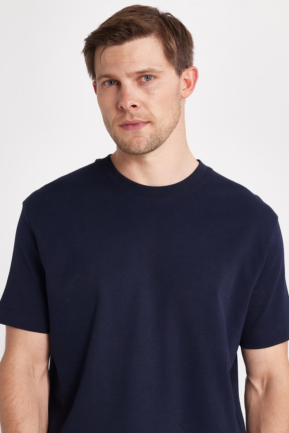 Unisex Relax Fit Rahat Kesim %100 Pamuk Yumuşak Dokulu Hafif Kalın Bisiklet Yaka Lacivert Tişört