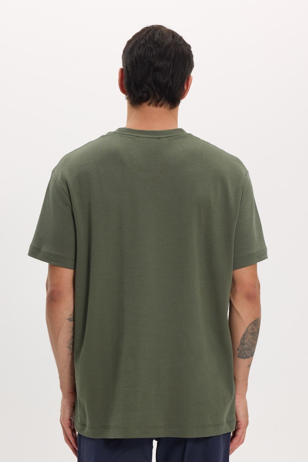 Unisex Relax Fit Rahat Kesim %100 Pamuk Yumuşak Dokulu Hafif Kalın Basic Bisiklet Yaka Haki Tişört