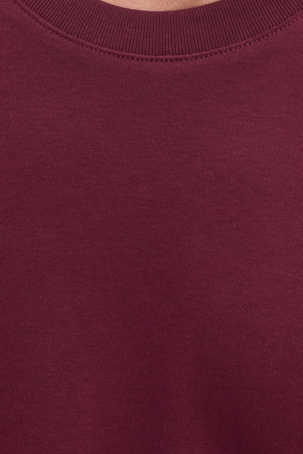 Unisex Relax Fit Rahat Kesim %100 Pamuk Yumuşak Dokulu Hafif Kalın Bordo Bisiklet Yaka Tişört
