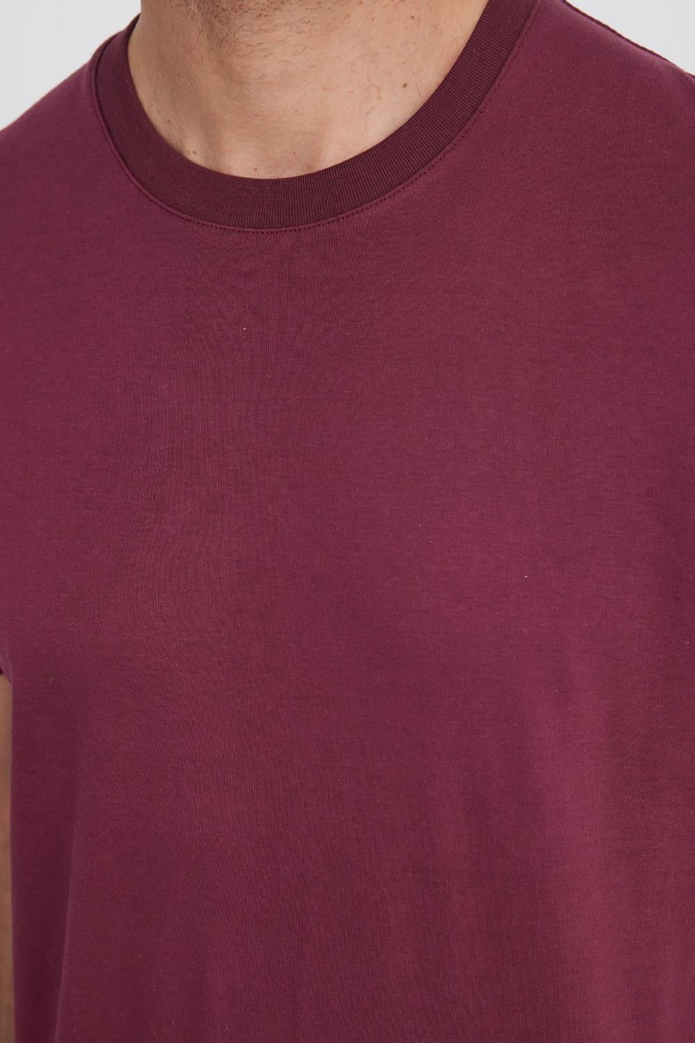 Unisex Relax Fit Rahat Kesim %100 Pamuk Yumuşak Dokulu Hafif Kalın Bordo Bisiklet Yaka Tişört