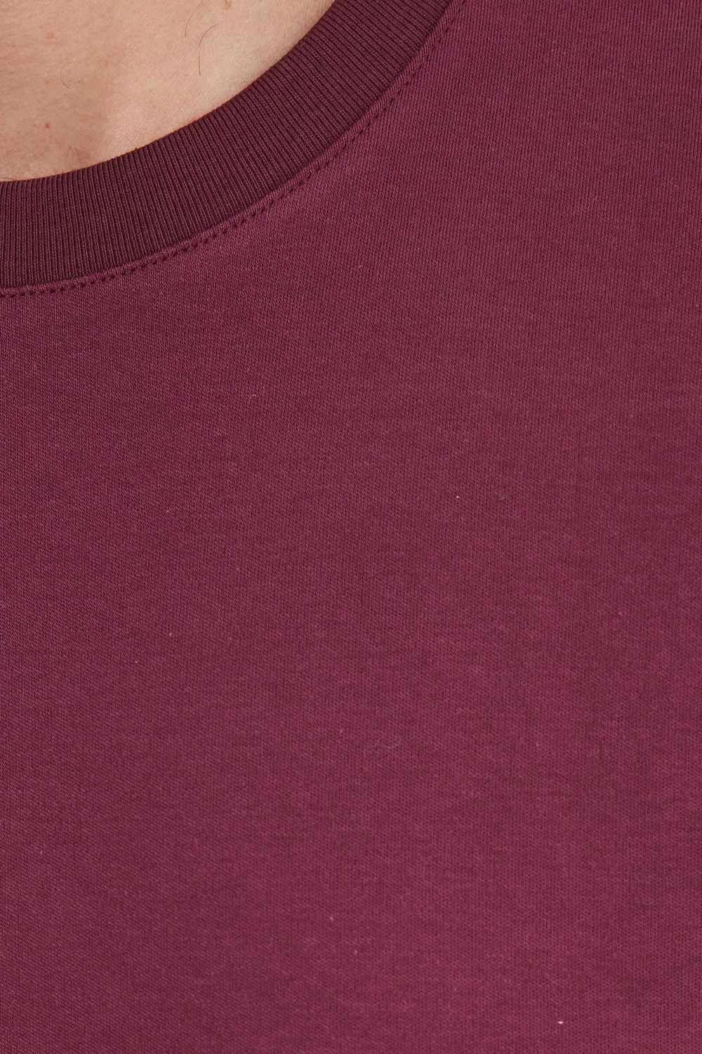 Unisex Relax Fit Rahat Kesim %100 Pamuk Yumuşak Dokulu Hafif Kalın Bordo Bisiklet Yaka Tişört