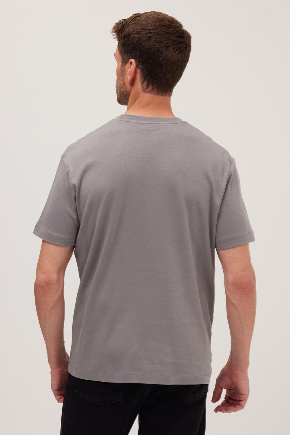 Unisex Relax Fit Rahat Kesim %100 Pamuk Yumuşak Dokulu Hafif Kalın Gri Bisiklet Yaka Tişört