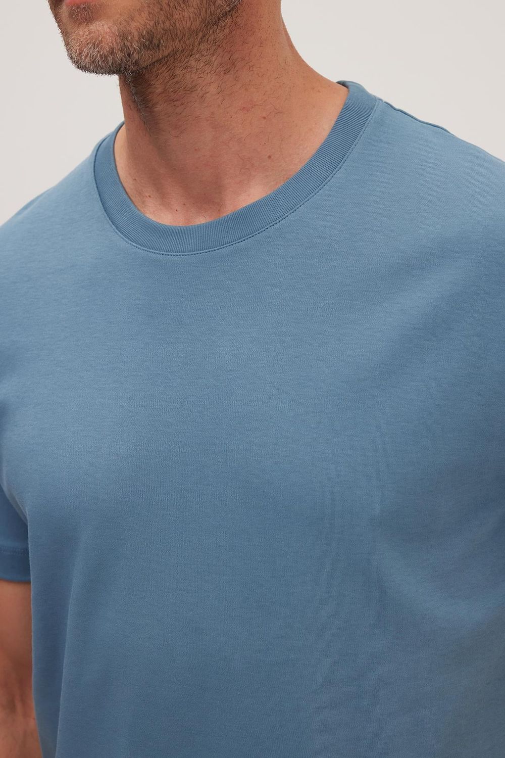 Unisex Relax Fit Rahat Kesim %100 Pamuk Yumuşak Dokulu Hafif Kalın Mavi Bisiklet Yaka Tişört