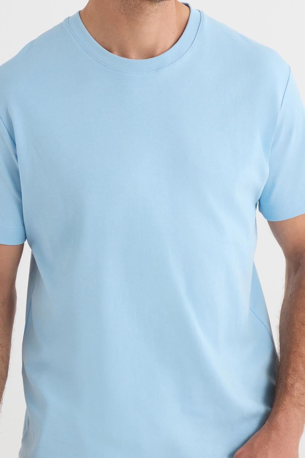 Unisex Relax Fit Rahat Kesim %100 Pamuk Yumuşak Dokulu Hafif Kalın Mavi Bisiklet Yaka Tişört