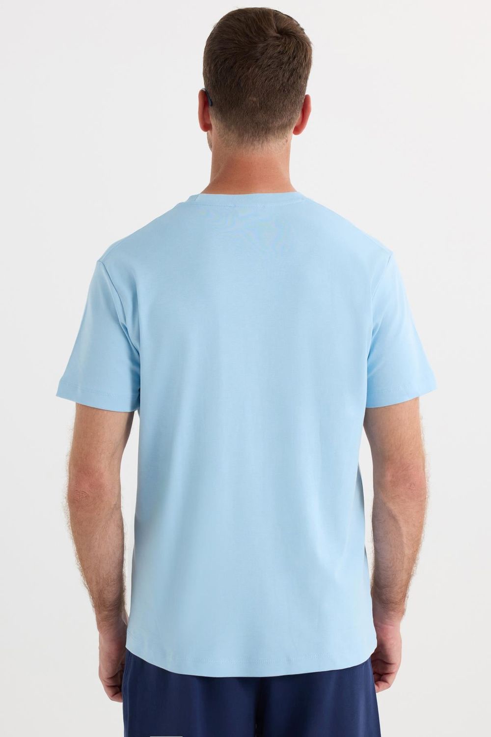 Unisex Relax Fit Rahat Kesim %100 Pamuk Yumuşak Dokulu Hafif Kalın Mavi Bisiklet Yaka Tişört