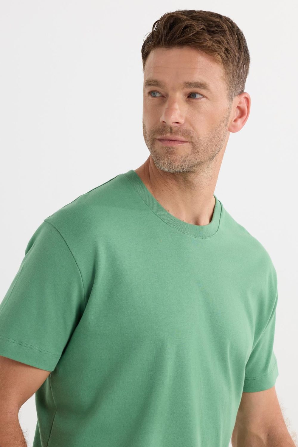 Unisex Relax Fit Rahat Kesim %100 Pamuk Yumuşak Dokulu Hafif Kalın Yeşil Bisiklet Yaka Tişört