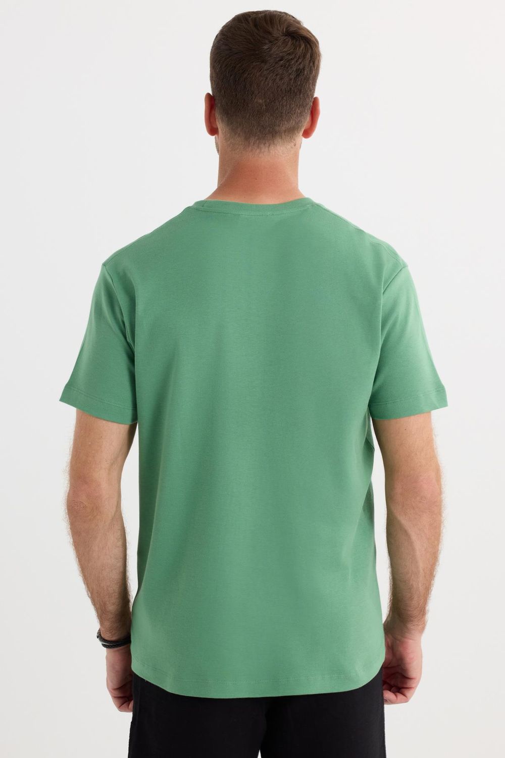 Unisex Relax Fit Rahat Kesim %100 Pamuk Yumuşak Dokulu Hafif Kalın Yeşil Bisiklet Yaka Tişört