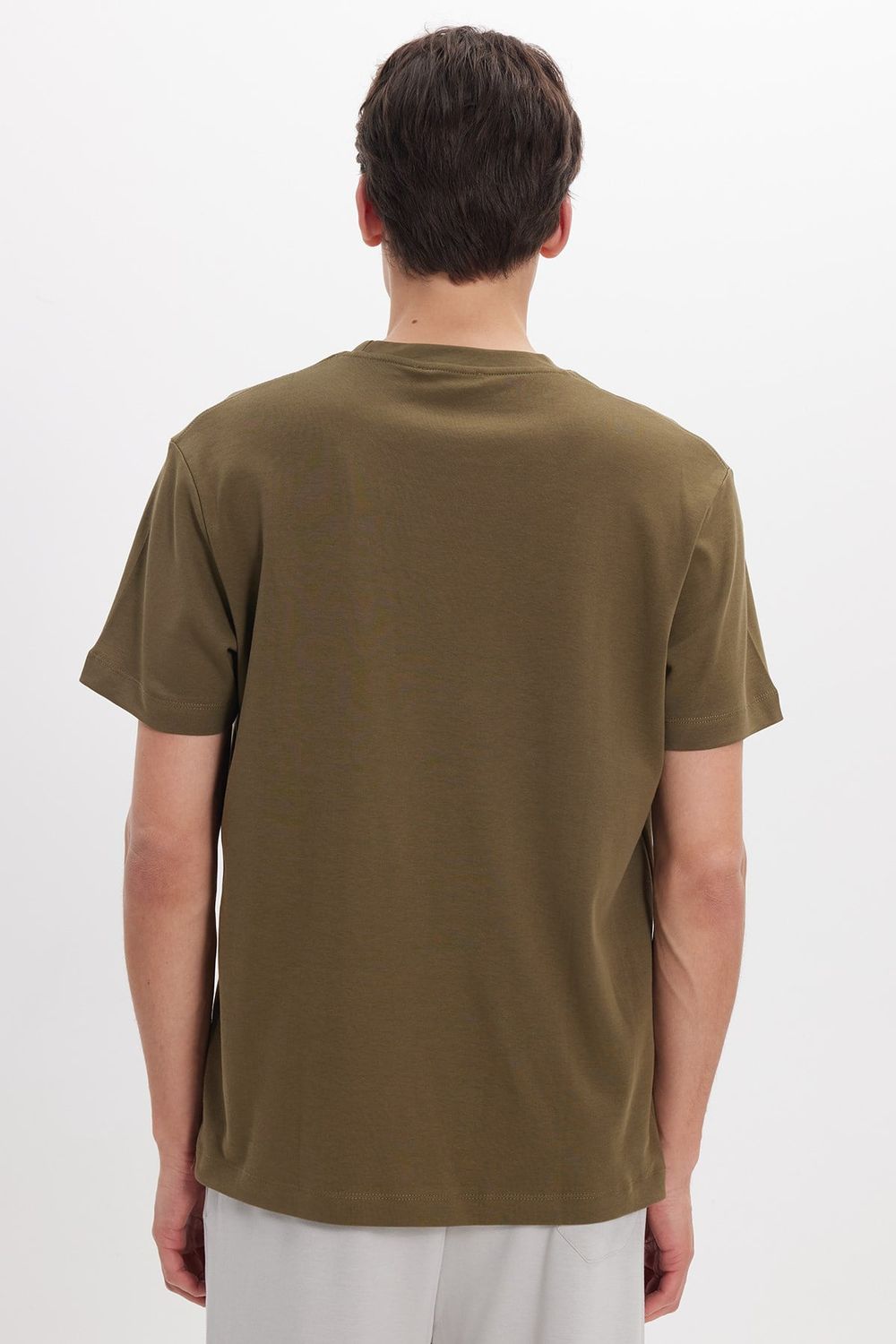 Unisex Relax Fit Rahat Kesim %100 Pamuk Yumuşak Dokulu Hafif Kalın Haki Bisiklet Yaka Tişört