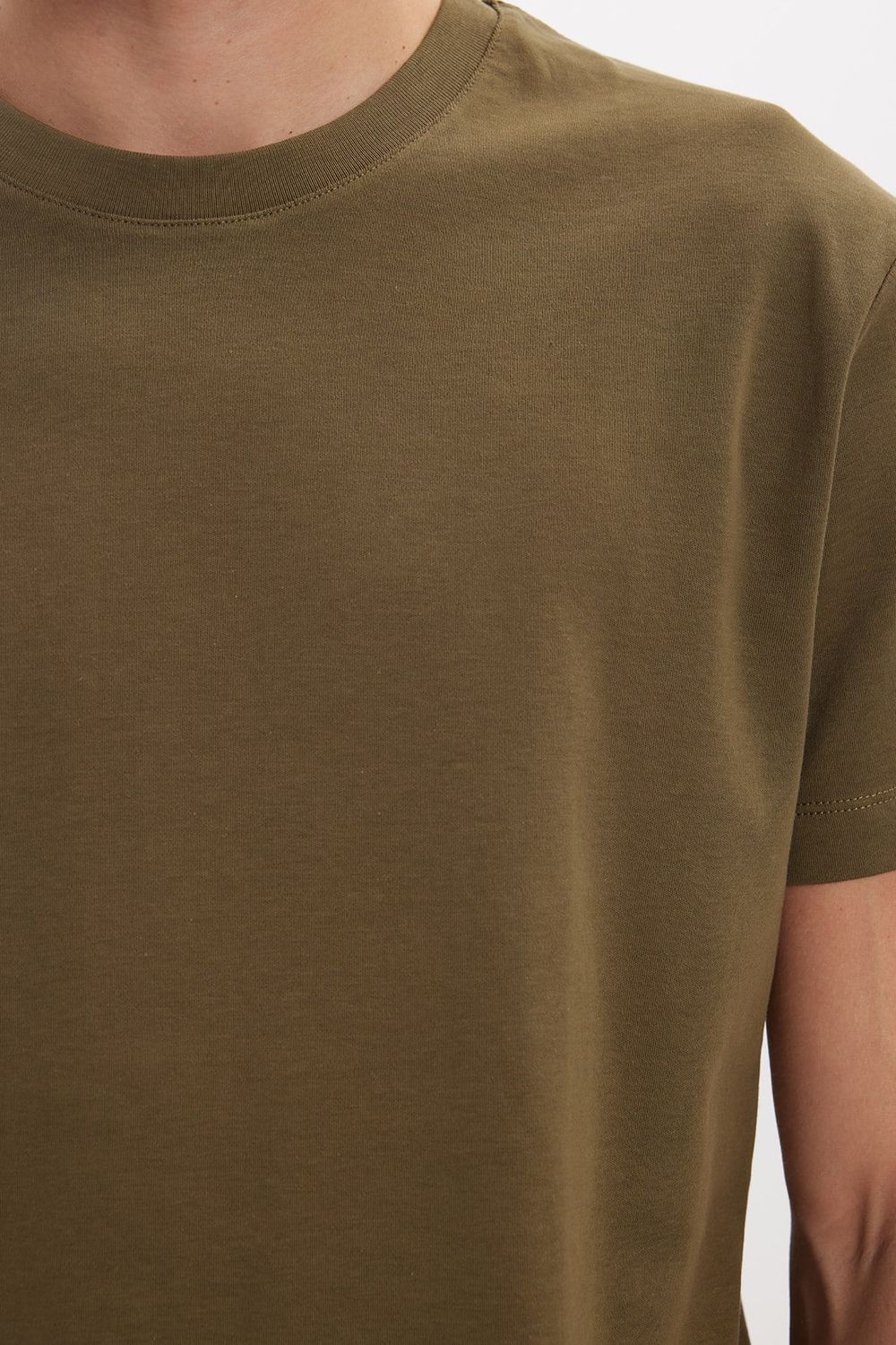 Unisex Relax Fit Rahat Kesim %100 Pamuk Yumuşak Dokulu Hafif Kalın Haki Bisiklet Yaka Tişört