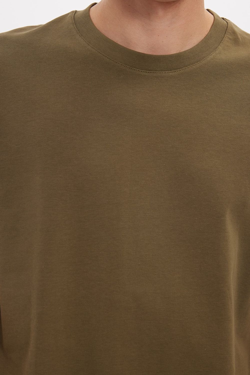 Unisex Relax Fit Rahat Kesim %100 Pamuk Yumuşak Dokulu Hafif Kalın Haki Bisiklet Yaka Tişört