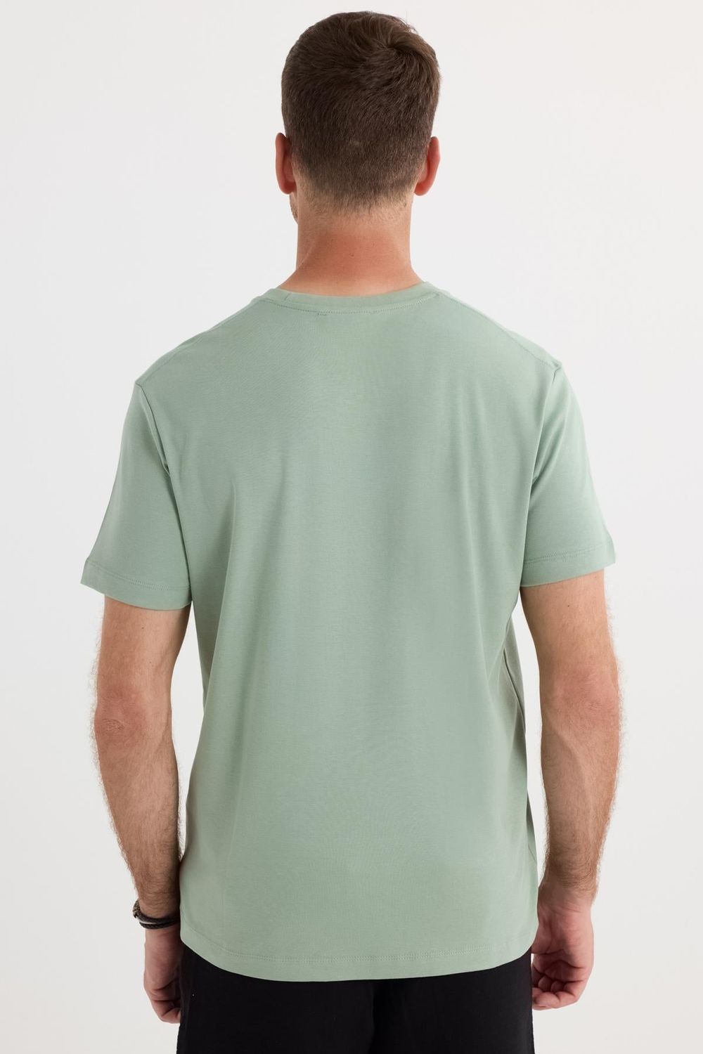 Unisex Relax Fit Rahat Kesim %100 Pamuk Yumuşak Dokulu Hafif Kalın Yeşil Bisiklet Yaka Tişört