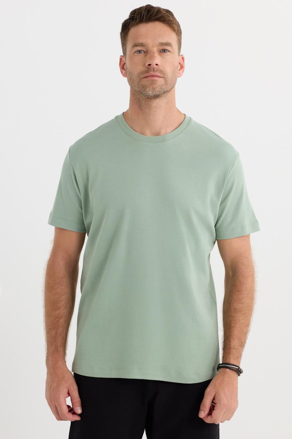 Unisex Relax Fit Rahat Kesim %100 Pamuk Yumuşak Dokulu Hafif Kalın Yeşil Bisiklet Yaka Tişört