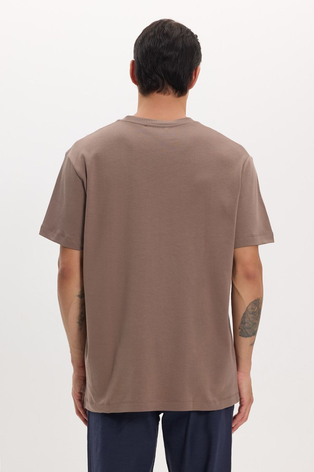 Unisex Relax Fit Rahat Kesim %100 Pamuk Yumuşak Dokulu Hafif Kalın Kahverengi Bisiklet Yaka Tişört
