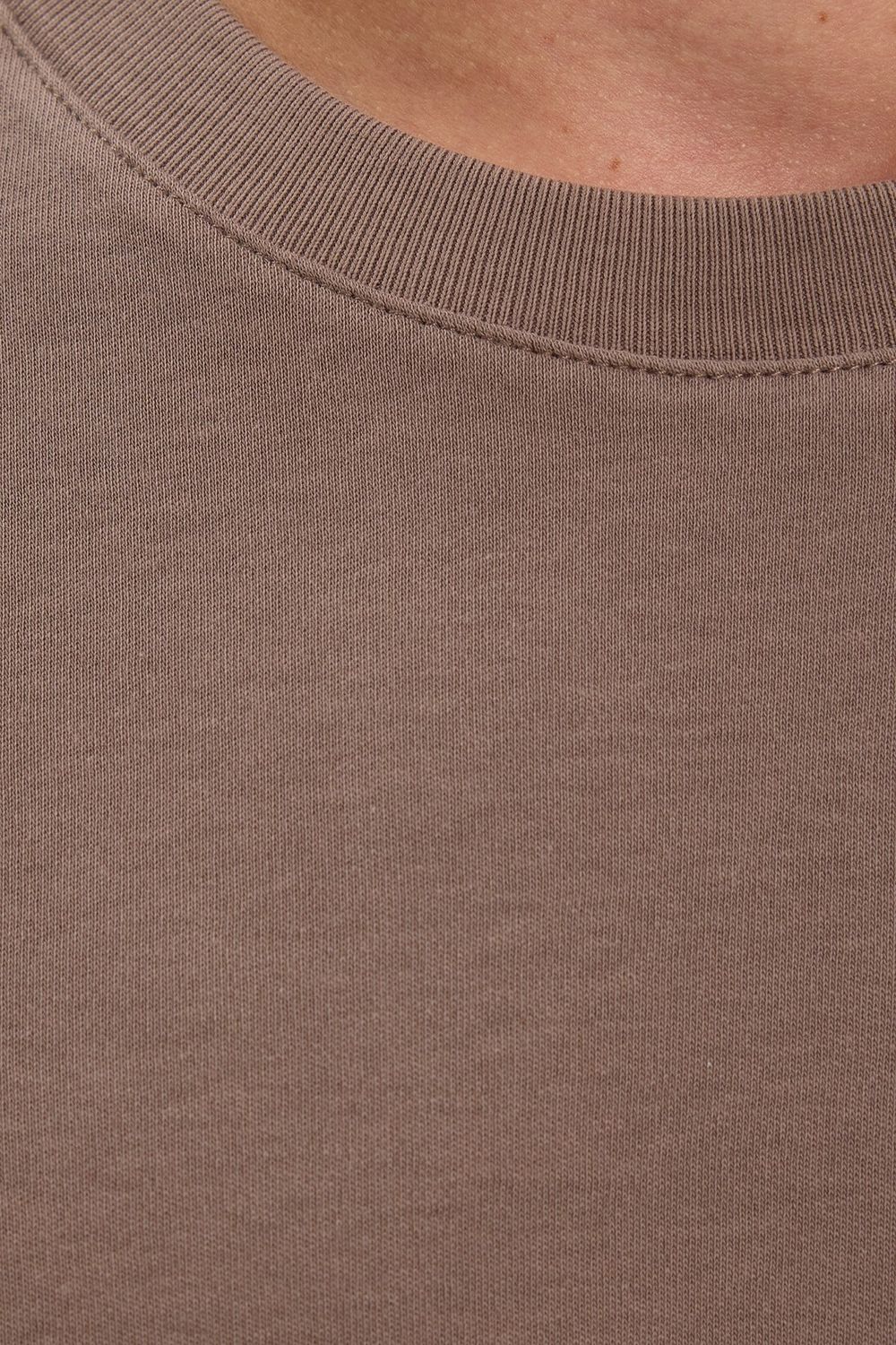 Unisex Relax Fit Rahat Kesim %100 Pamuk Yumuşak Dokulu Hafif Kalın Kahverengi Bisiklet Yaka Tişört