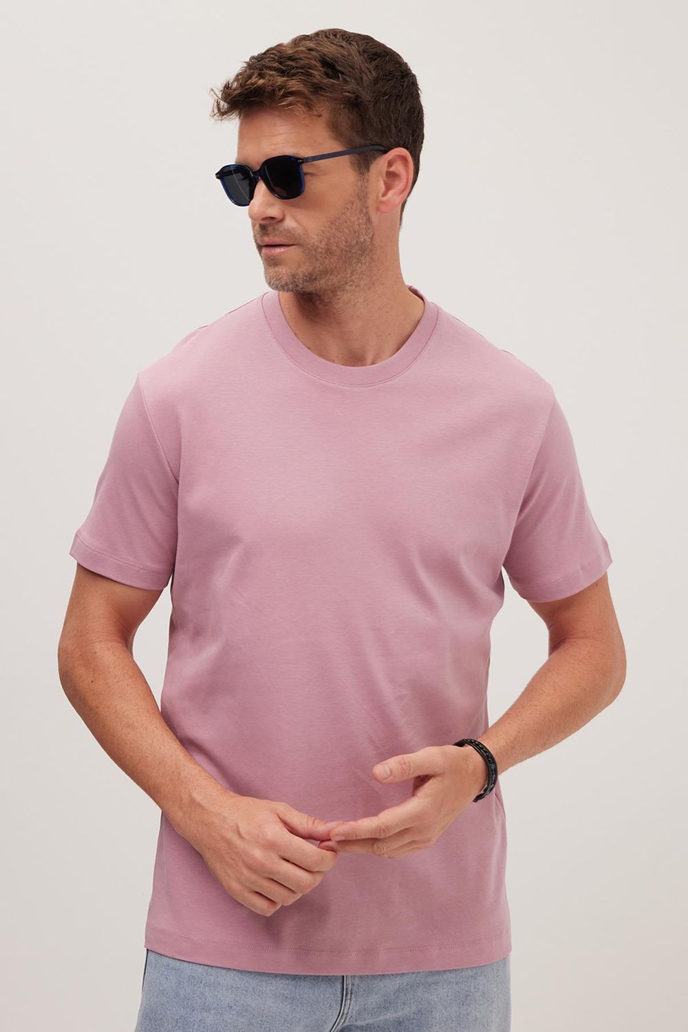 Unisex Relax Fit Rahat Kesim %100 Pamuk Yumuşak Dokulu Hafif Kalın Lila Bisiklet Yaka Tişört