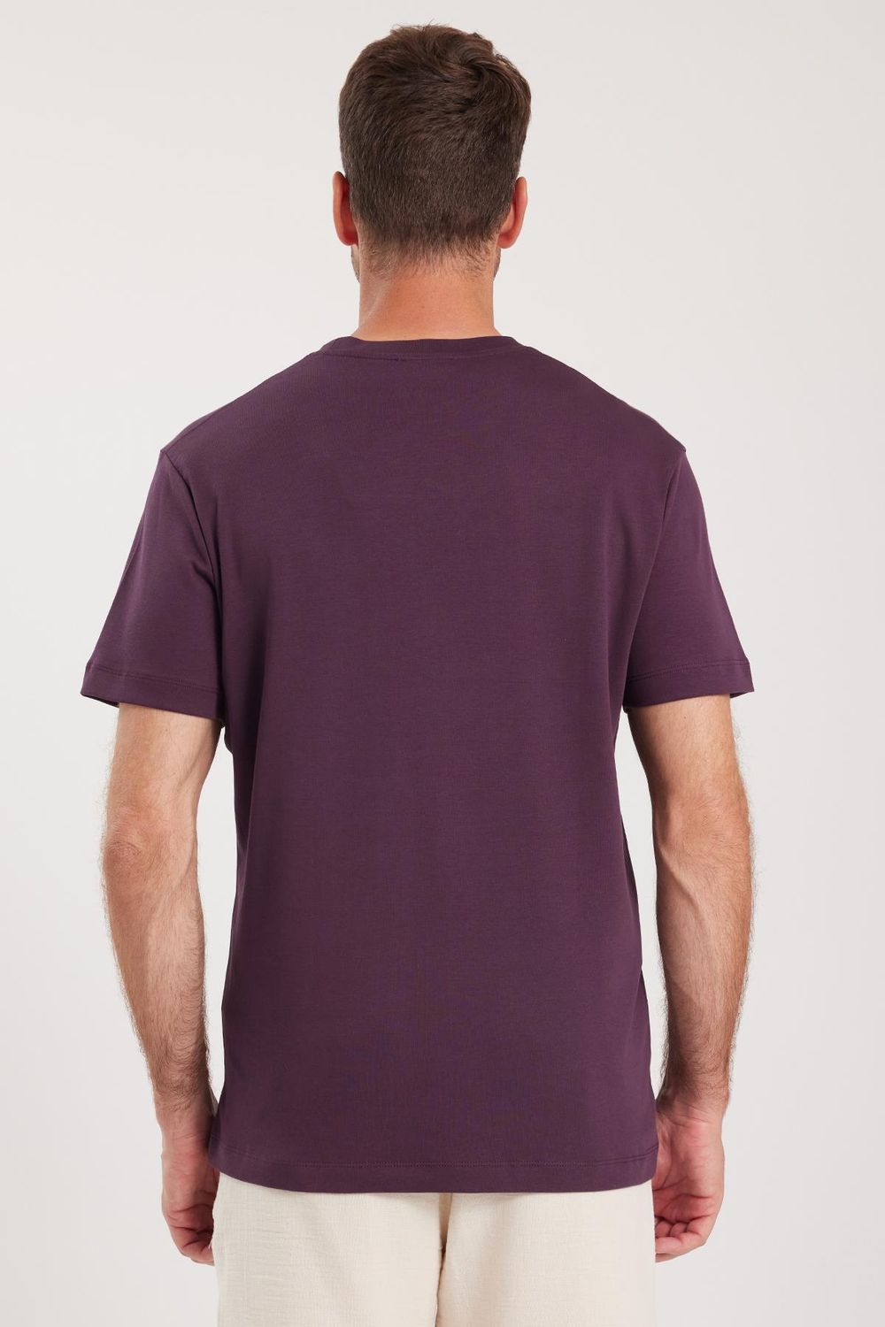 Unisex Relax Fit Rahat Kesim %100 Pamuk Yumuşak Dokulu Hafif Kalın Eflatun Bisiklet Yaka Tişört