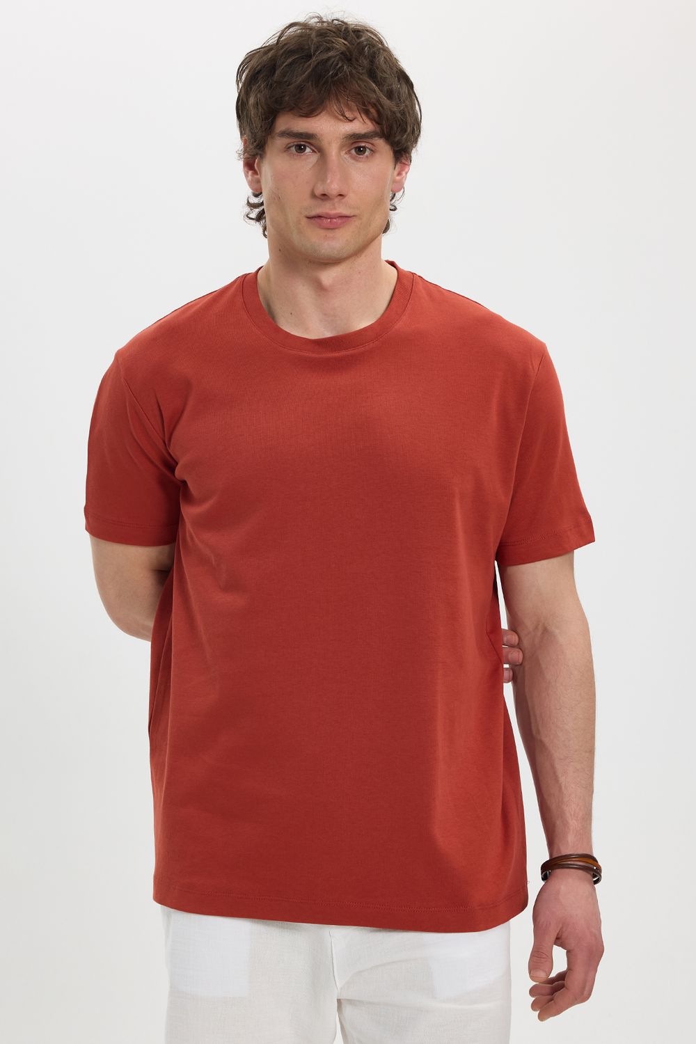 Unisex Relax Fit Rahat Kesim %100 Pamuk Yumuşak Dokulu Hafif Kalın Kiremit Bisiklet Yaka Tişört