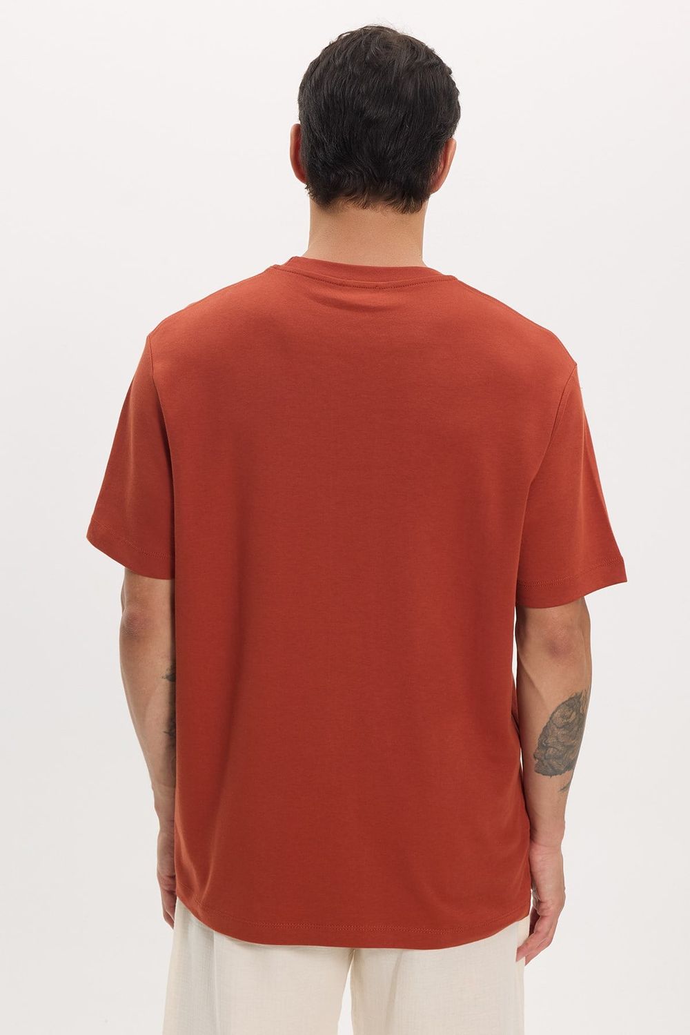 Unisex Relax Fit Rahat Kesim %100 Pamuk Yumuşak Dokulu Hafif Kalın Kiremit Bisiklet Yaka Tişört