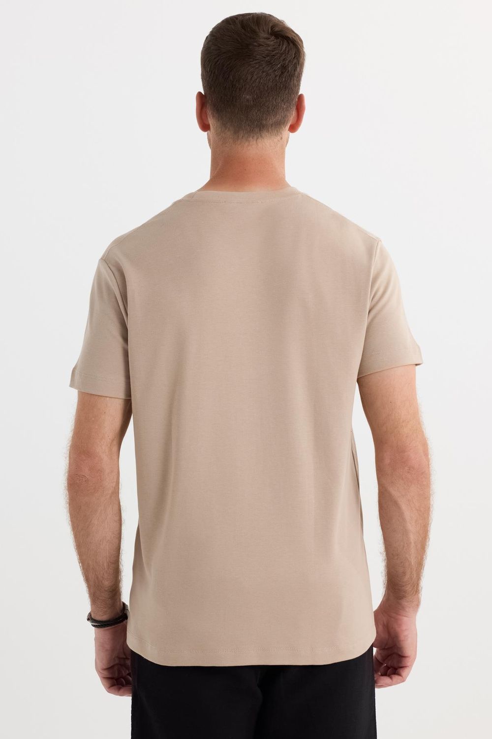 Unisex Relax Fit Rahat Kesim %100 Pamuk Yumuşak Dokulu Hafif Kalın Bej Bisiklet Yaka Tişört