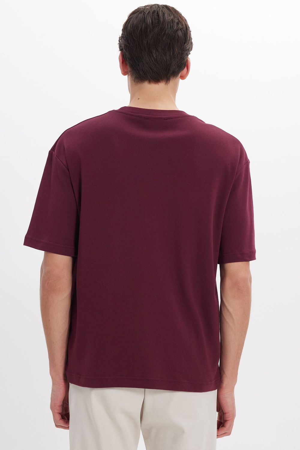 Unisex Oversize Geniş Kesim %100 Pamuk Yumuşak Dokulu Basic Bisiklet Yaka Bordo Tişört