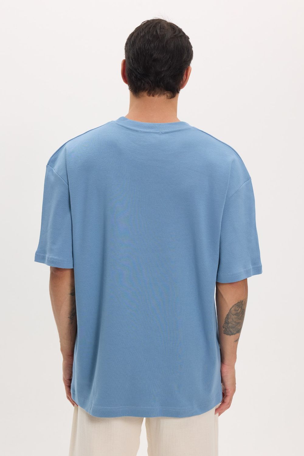 Unisex Oversize Geniş Kesim %100 Pamuk Yumuşak Dokulu Basic Bisiklet Yaka İndigo Tişört