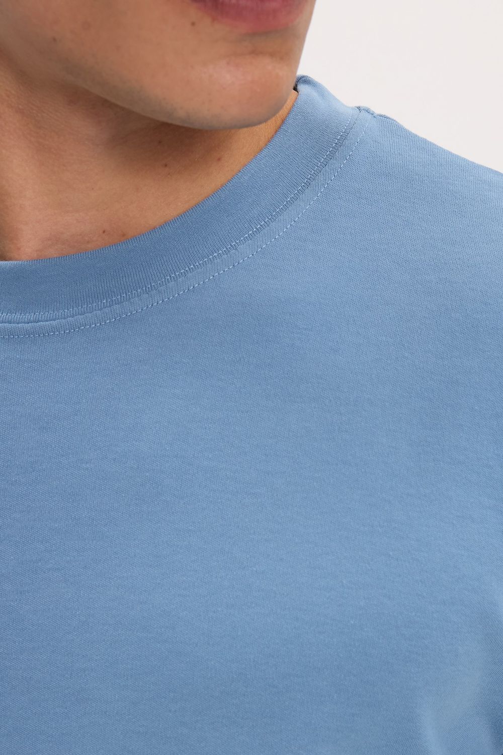Unisex Oversize Geniş Kesim %100 Pamuk Yumuşak Dokulu Basic Bisiklet Yaka İndigo Tişört