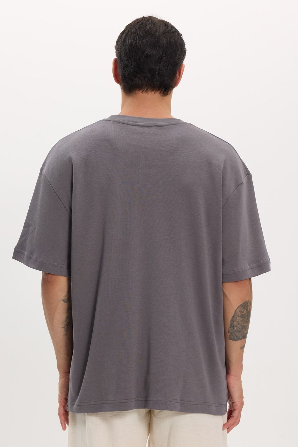 Unisex Oversize Geniş Kesim %100 Pamuk Yumuşak Dokulu Basic Bisiklet Yaka Füme Tişört