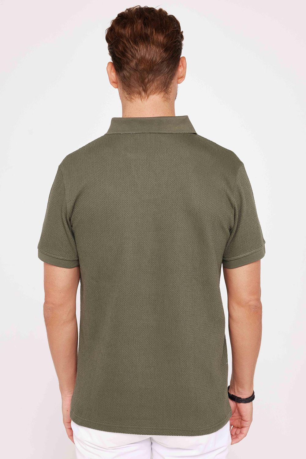 Erkek Slim Fit Dar Kesim %100 Pamuk Düz Pike Haki Polo Yaka Tişört