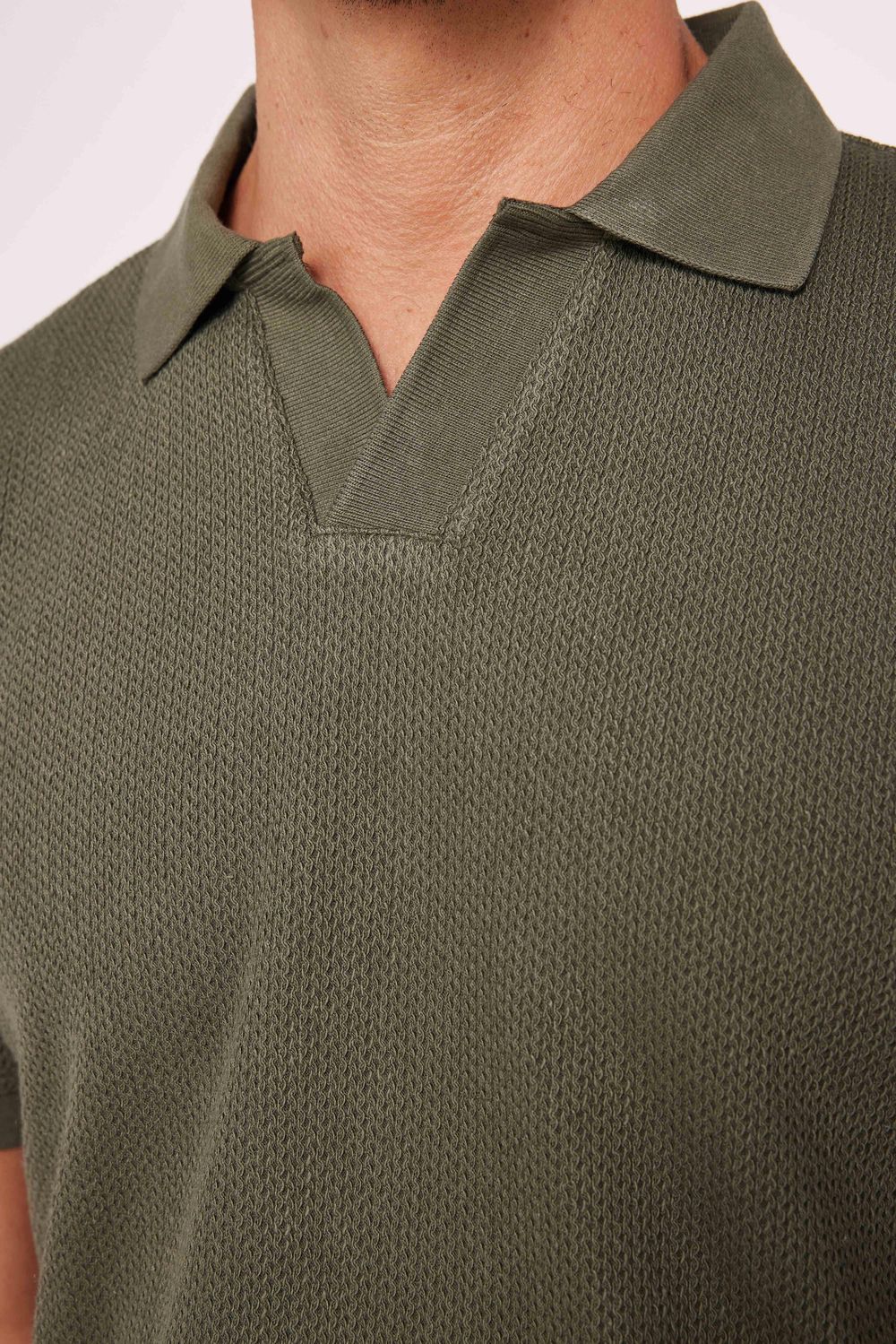 Erkek Slim Fit Dar Kesim %100 Pamuk Düz Pike Haki Polo Yaka Tişört
