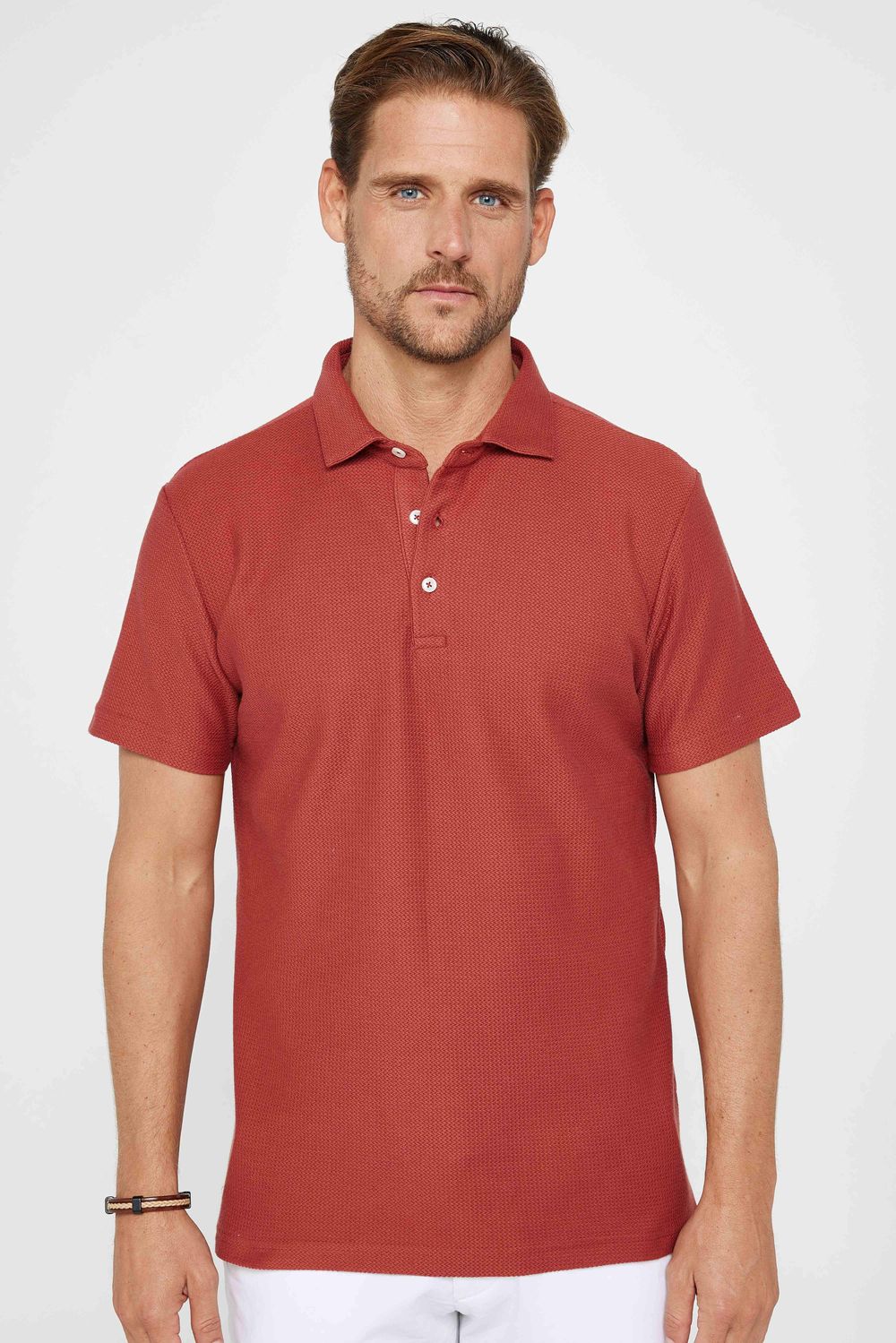 Erkek Slim Fit Dar Kesim %100 Pamuk Düz Pike Kiremit Polo Yaka Tişört