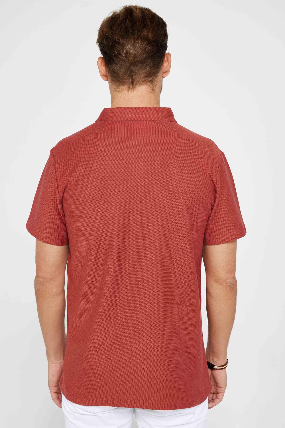 Erkek Slim Fit Dar Kesim %100 Pamuk Düz Pike Kiremit Polo Yaka Tişört
