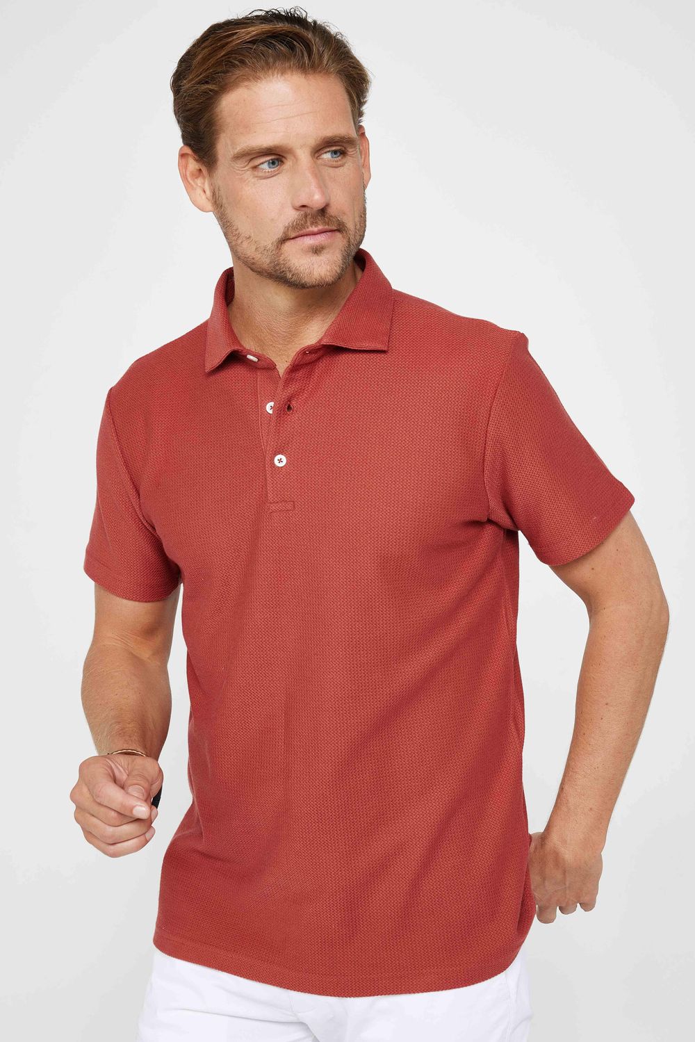 Erkek Slim Fit Dar Kesim %100 Pamuk Düz Pike Kiremit Polo Yaka Tişört