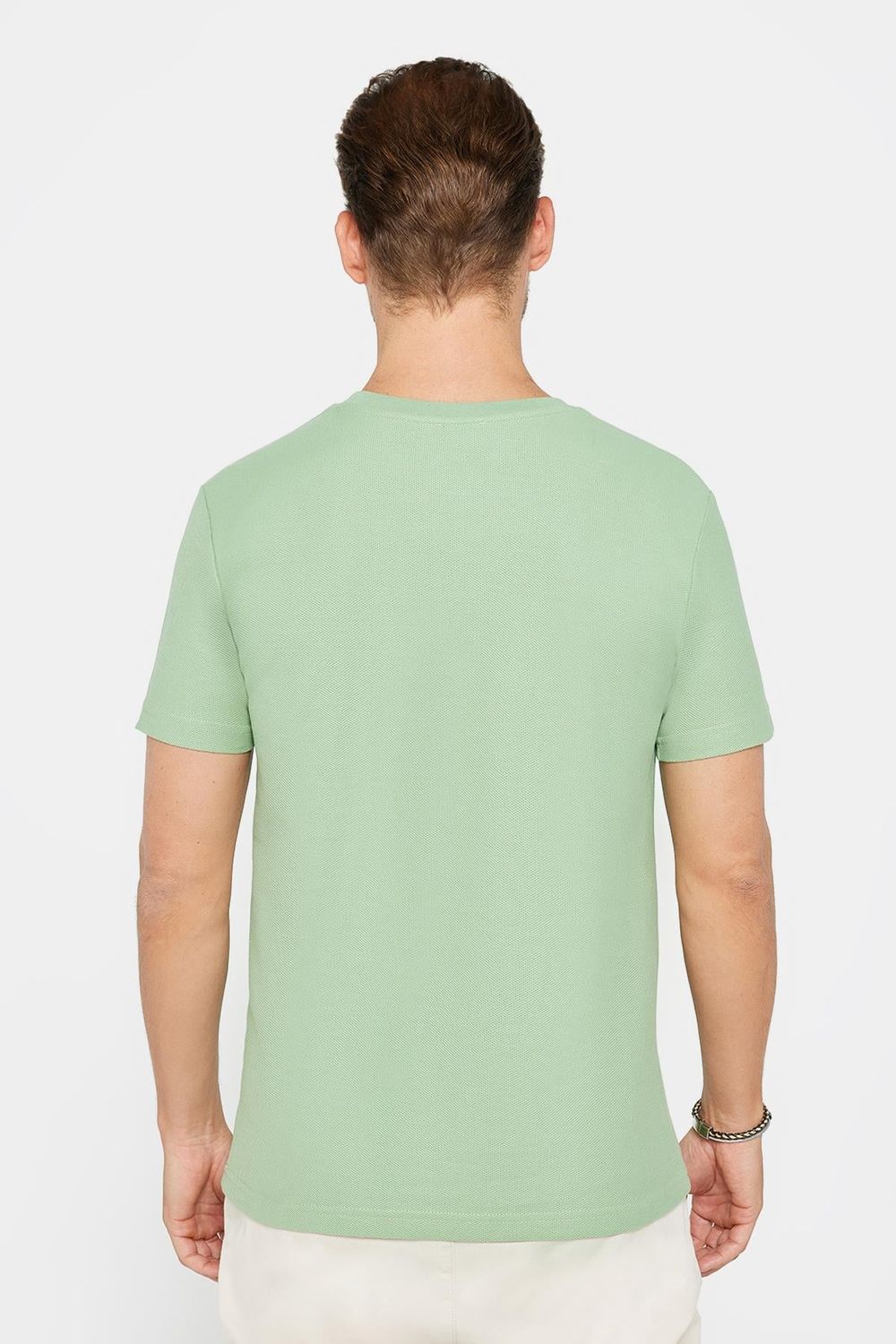 Erkek Slim Fit Dar Kesim %100 Pamuk Yumuşak Dokulu Desenli Yeşil Bisiklet Yaka Tişört