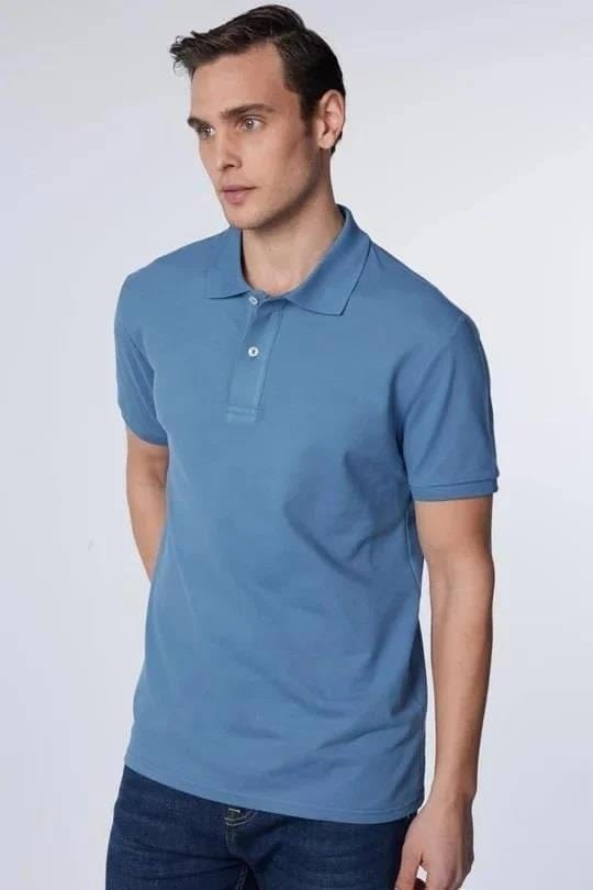 Erkek 5'li Paket Gri-Mavi-Haki-Yeşil-Siyah Slim Fit Pamuklu Düz Pike Polo Yaka Tişört