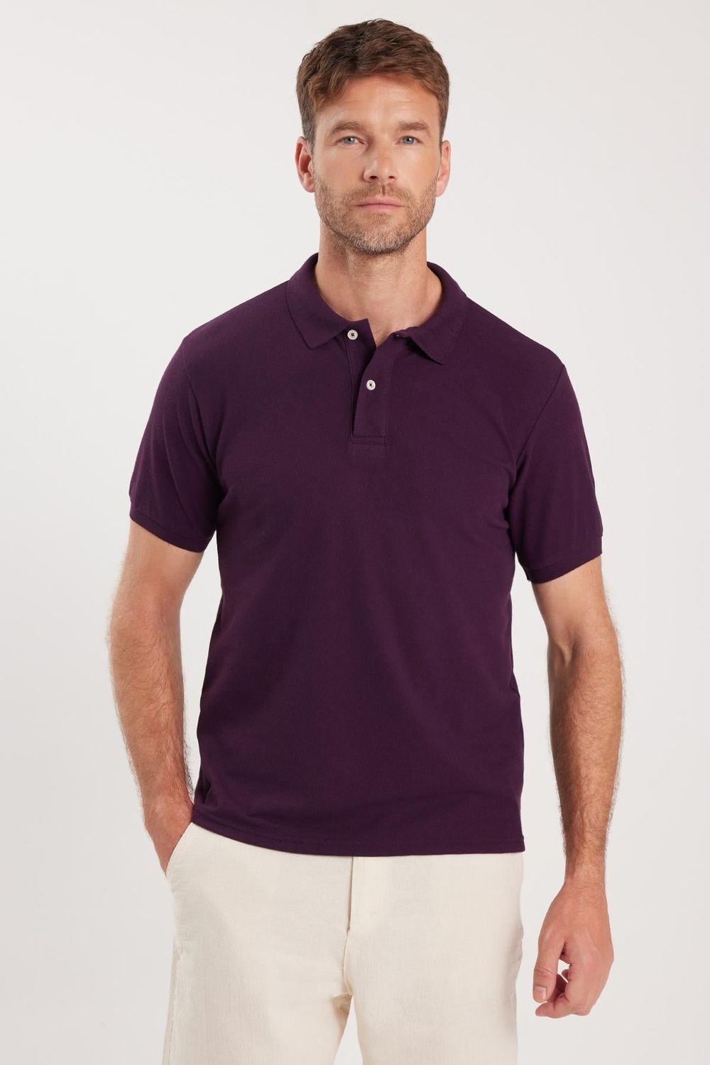 Erkek 5'li Paket Siyah-Taş-Gri-Mor-Beyaz Slim Fit Dar Kesim Pamuklu Düz Pike Polo Yaka Tişört