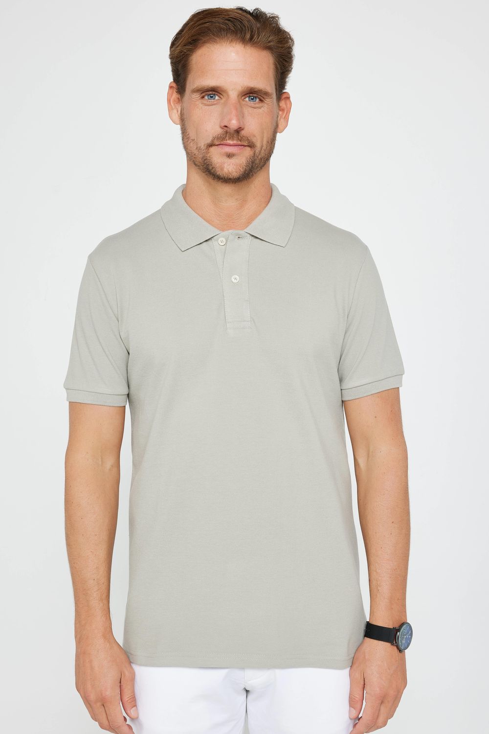 Erkek 5'li Paket Beyaz-Siyah-Lacivert-Haki-Mavi Slim Fit %100 Pamuk Düz Pike Polo Yaka Tişört