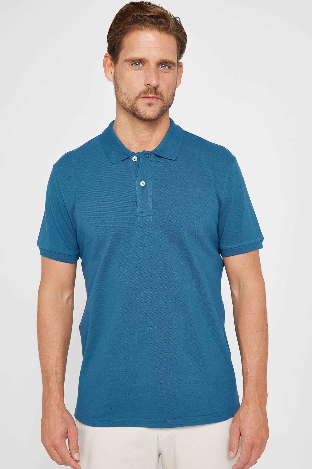Erkek 5'li Paket Beyaz-Siyah-Lacivert-Haki-Mavi Slim Fit %100 Pamuk Düz Pike Polo Yaka Tişört