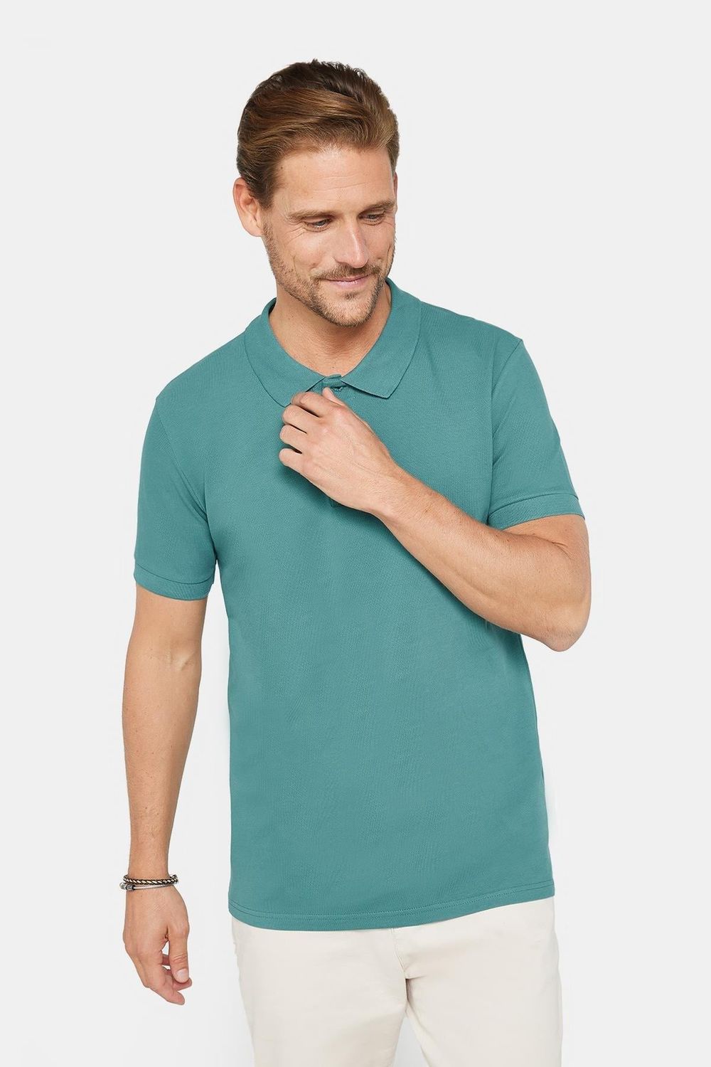 Erkek 5'li Paket Lacivert-Beyaz-Kırmızı-Taş-Mavi Slim Fit %100 Pamuk Düz Pike Polo Yaka Tişört