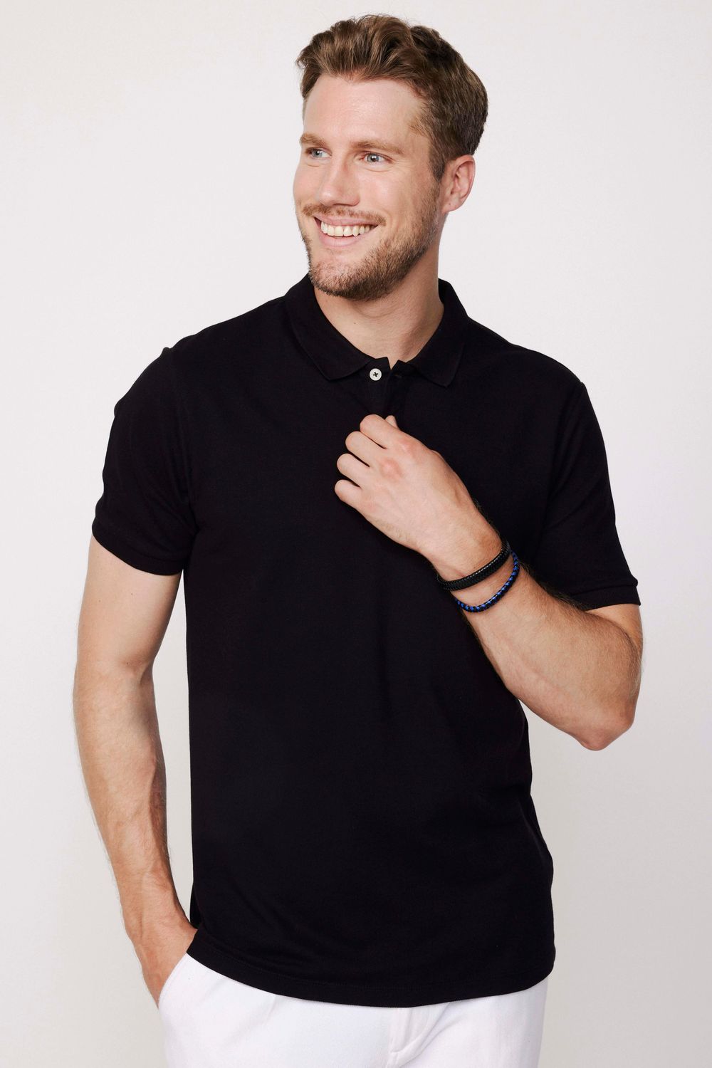 Erkek 3'lü Paket Siyah-Beyaz-Lacivert Slim Fit %100 Pamuk Düz Pike Polo Yaka Tişört