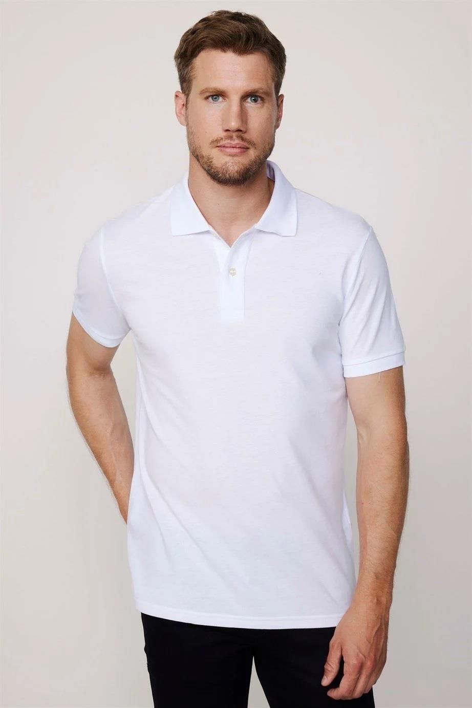 Erkek 3'lü Paket Siyah-Beyaz-Lacivert Slim Fit %100 Pamuk Düz Pike Polo Yaka Tişört