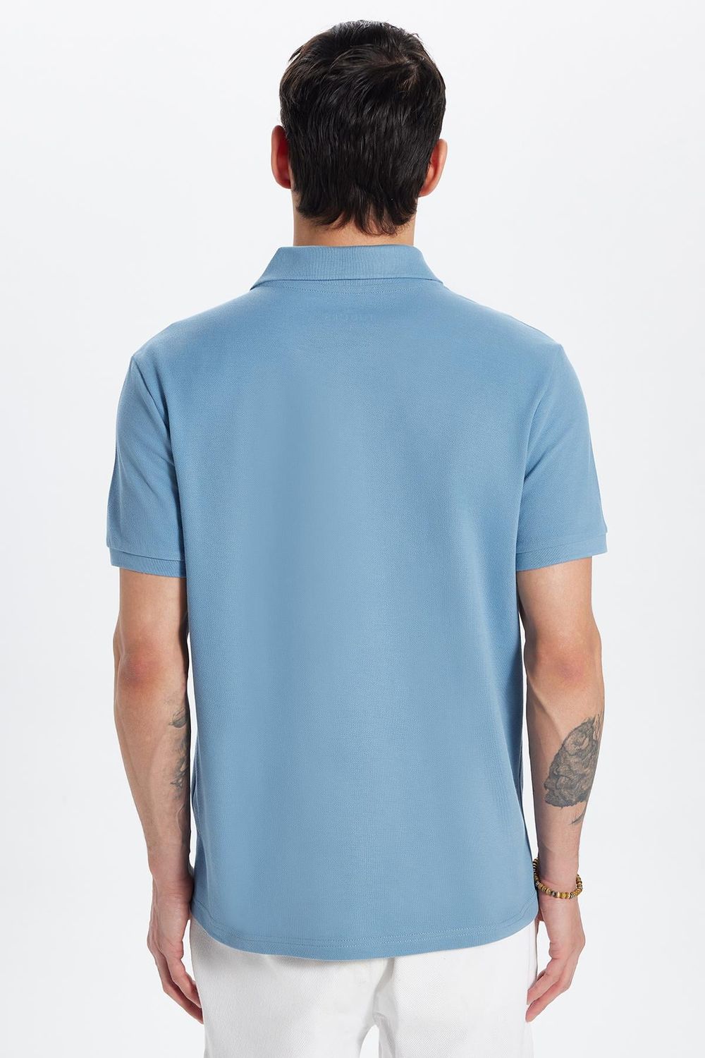 Erkek Slim Fit Dar Kesim %100 Pamuk Mavi Polo Yaka Tişört