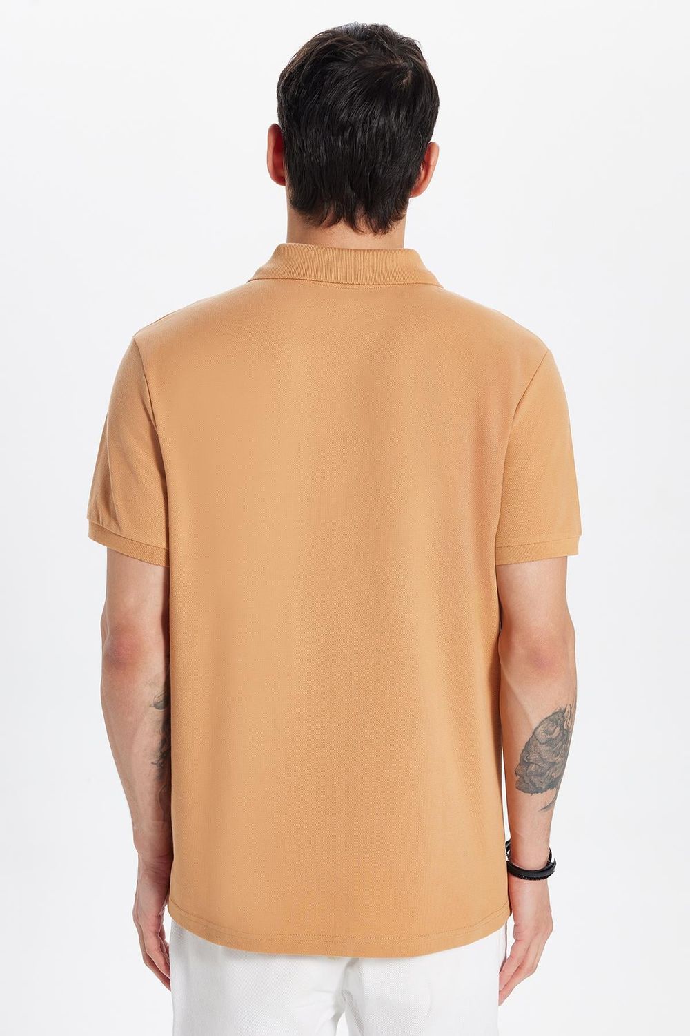 Erkek Slim Fit Dar Kesim %100 Pamuk Kahverengi Polo Yaka Tişört